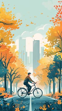 Autumn city bike ride through parkway