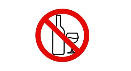 Prohibition sign for beverage bottle and glass symbol restriction