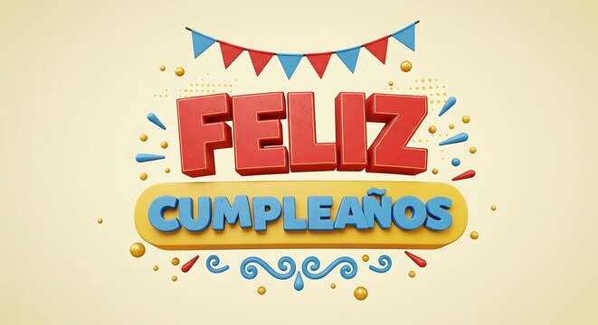 Playful 3D Rendering Feliz Cumpleanos Typography Celebration Event Greeting Card