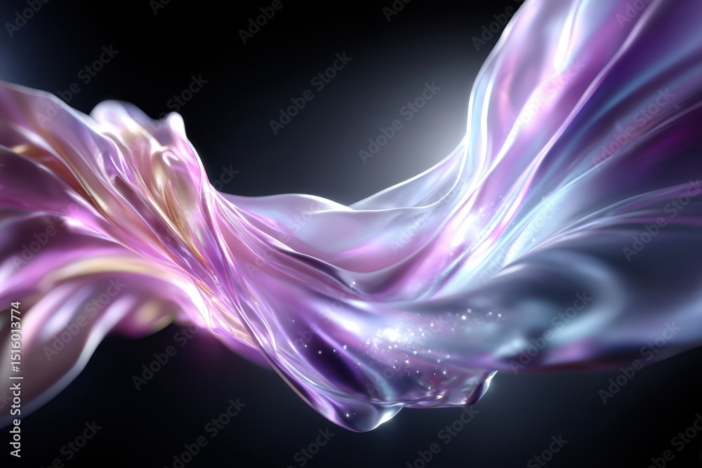 Poster flowing abstract shapes create a stunning visual of color and light in a dark background