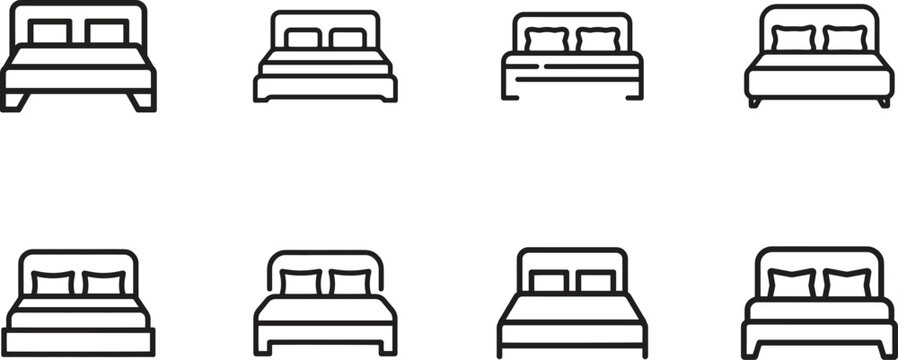 bed line icons set. sleep, bedroom, furniture, rest. editable vector illustration