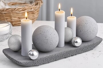 Gray concrete candle holder with silver accents