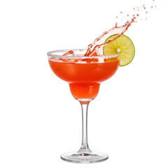 Refreshing margarita cocktail with lime and splash on isolated view on transparent background