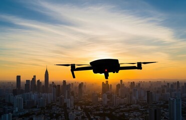 Silhouette Drone Over Buildings