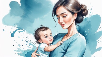 Watercolor Mother and Baby Love  Gentle Parenting in Artistic Pastel Style , Mothers Day , image, background , wallpaper