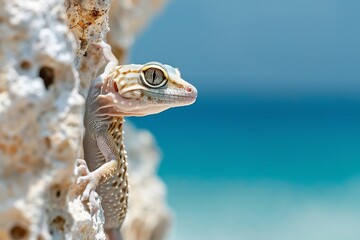 Lizard on Coral Rock by Ocean