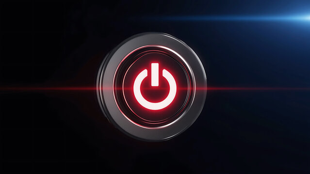 Digital glowing power button, Energy switch power turn on, off symbol. Electric power, Technology and innovation concept
