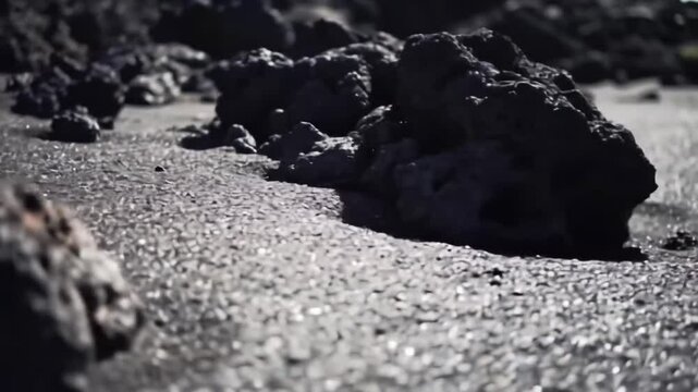 Volcanic Shoreline With Intriguing Black Sand And Basalt Boulders