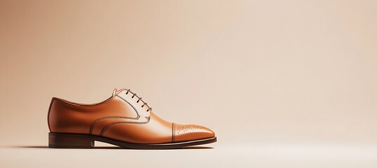 Classic Oxford Shoe on Left Side with Clean Solid Background for Text Placement