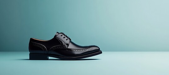 Classic Oxford Shoe on Left Side with Clean Solid Background for Text Placement