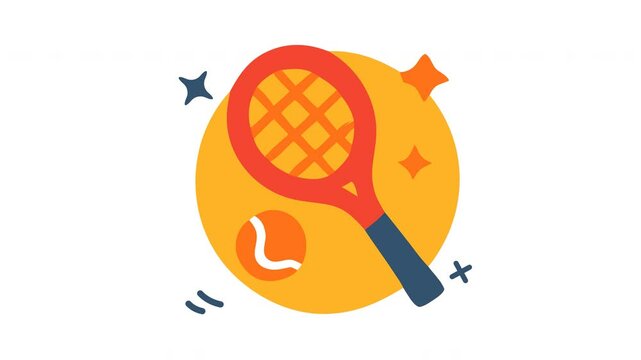 Tennis racket  ball on gold circle w sparkles rackets red handles blue looping animation