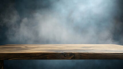 Rustic Wooden Table with Smoky Background