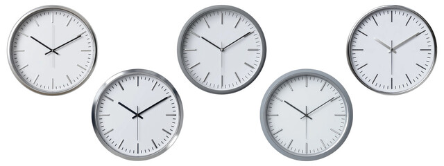 Set of minimalist wall clocks with silver frames