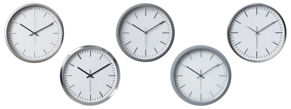 Set of minimalist wall clocks with silver frames - Powered by Adobe