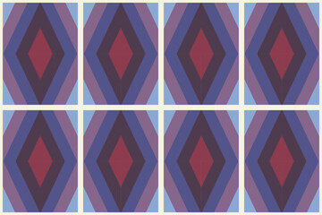 Chevron design in square frame of purple, red, blue tone. Geometric background of abstract diamond shape. Concept of vintage, bold, ornament, classic for pattern seamless, print, texture, textiles.
