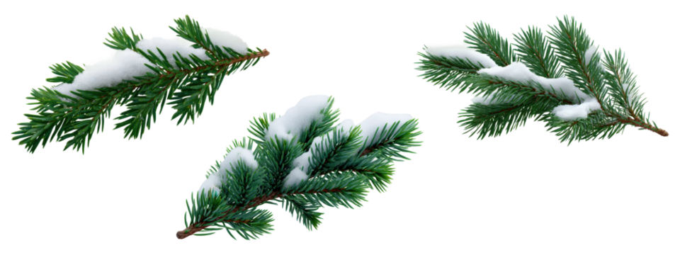 Set of snow-covered pine branches