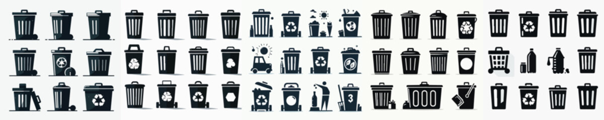 Vector set image silhouette of a trash bin.