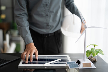 Engineer planning for Solar panels green energy Business man working Innovation  green eco friendly