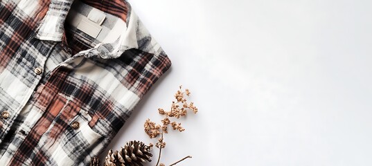 Cozy Autumn Vibes: Flannel Shirt Styled on a Soft Backdrop for Text or Product Display