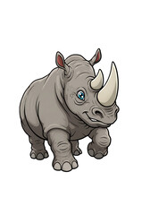 Fototapeta premium Cartoon Rhino Illustration: Cute Gray Rhino with Big Horn png, transparent background