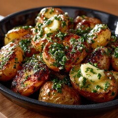Roasted potatoes, browned and seasoned with herbs and butter