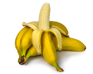 Bunch of ripe yellow bananas resting together in a natural display highlighting their freshness and vibrant colors