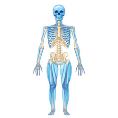 Human Anatomy Illustration Full Body Skeleton and Muscular System Bone Structure Anatomical on transparent background
