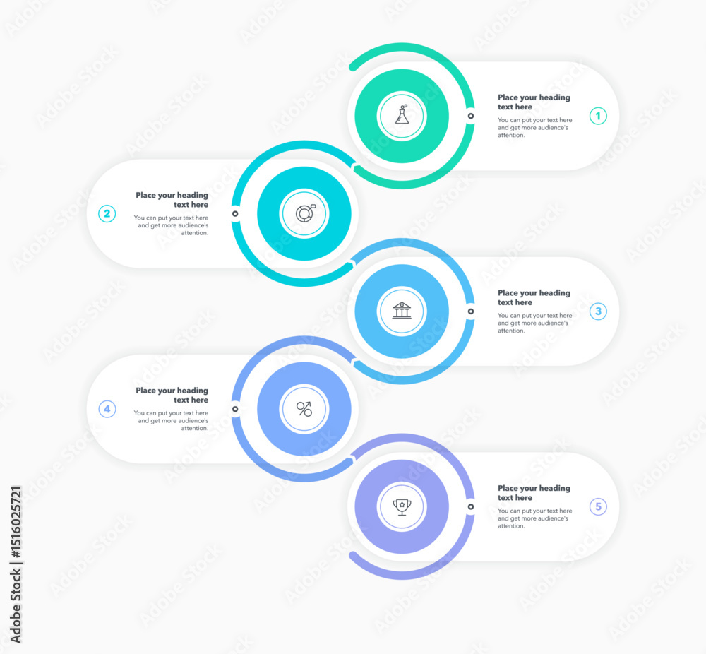 Fototapete vertical process flow chart with five colorful steps and a place for your text. simple infographic d