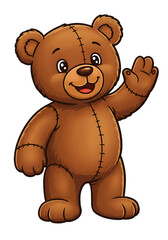 Fototapeta premium Cute Brown Teddy Bear Illustration: Waving Hello png, transparent background