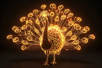 Plakat Peacock glowing bird black background.