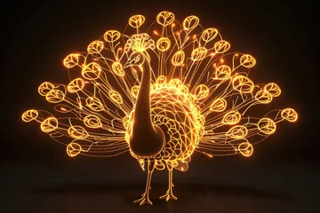 Gordijnen Peacock glowing bird black background. © Rawpixel.com