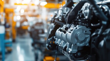 Fototapeta premium A close-up view of a precision-engineered engine component, showcasing the intricate details and advanced technology used in modern automotive manufacturing and machinery.