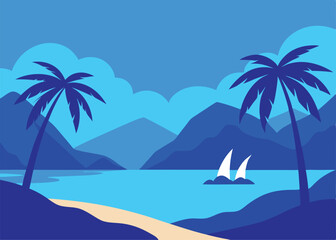 Obraz premium vector illustration of a tropical beach