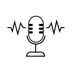 Microphone Icon with Sound Wave Line Isolated on White Background