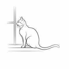 A Feline Contemplation: An elegant cat sits near a window, lost in thought. Its sleek form and focused gaze speak volumes. The detailed sketch highlights the cat's silhouette.