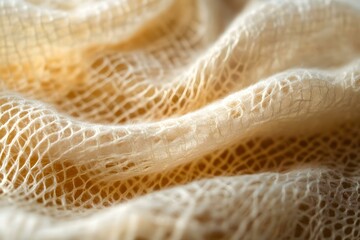Fototapeta premium Close-Up of Beige Cheesecloth with Open Weave Texture and Soft Fabric Flow