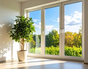 Sunny room with large windows