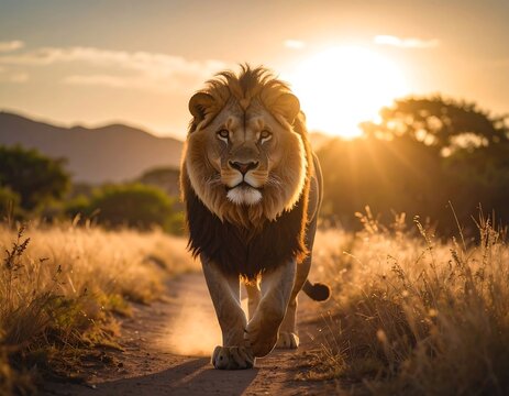 Majestic lion at sunset - Powered by Adobe