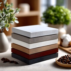 Stack of colorful canvas panels, various shades