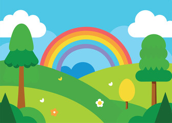 Fototapeta premium summer landscape with rainbow