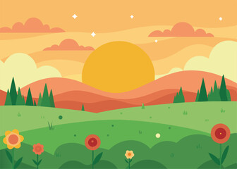 Fototapeta premium vector illustration of a rural landscape