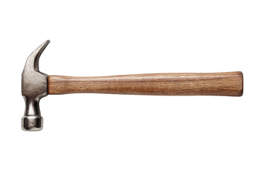Hammer with wooden handle and metal head, isolated on pure transparency background, showcases its sturdy design and functionality, perfect for various construction tasks