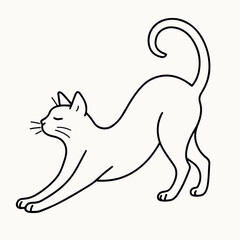 Elegant Cat's Morning Stretch: Simple yet captivating illustration of a sleek black cat, in graceful stretch, embodying the elegance of morning awakening, ready to embrace a brand new day.