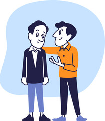 Friendly Support and Communication Between Two Men – Flat Vector Illustration
