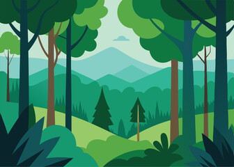 Obraz premium Tranquil Forest Scene with Trees and Foliage Illustration