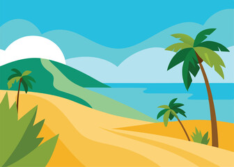 tropical beach with palm trees and sea