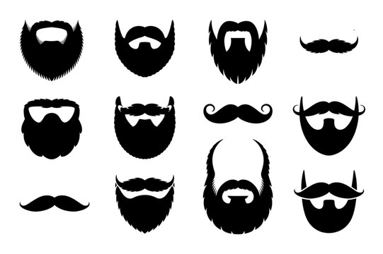 Beard and mustache styles vector silhouette set