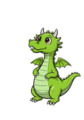 Cute Cartoon Green Baby Dragon Illustration png, transparent background