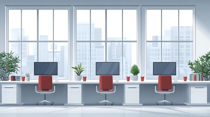 Modern Office Interior with Desks and Computers