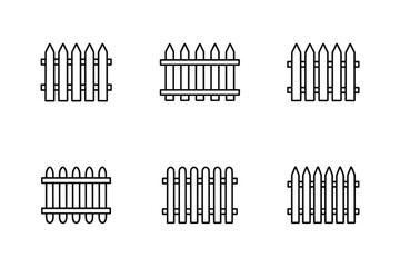 Obraz premium Wood Fence Icons Set Outline and Solid Vector